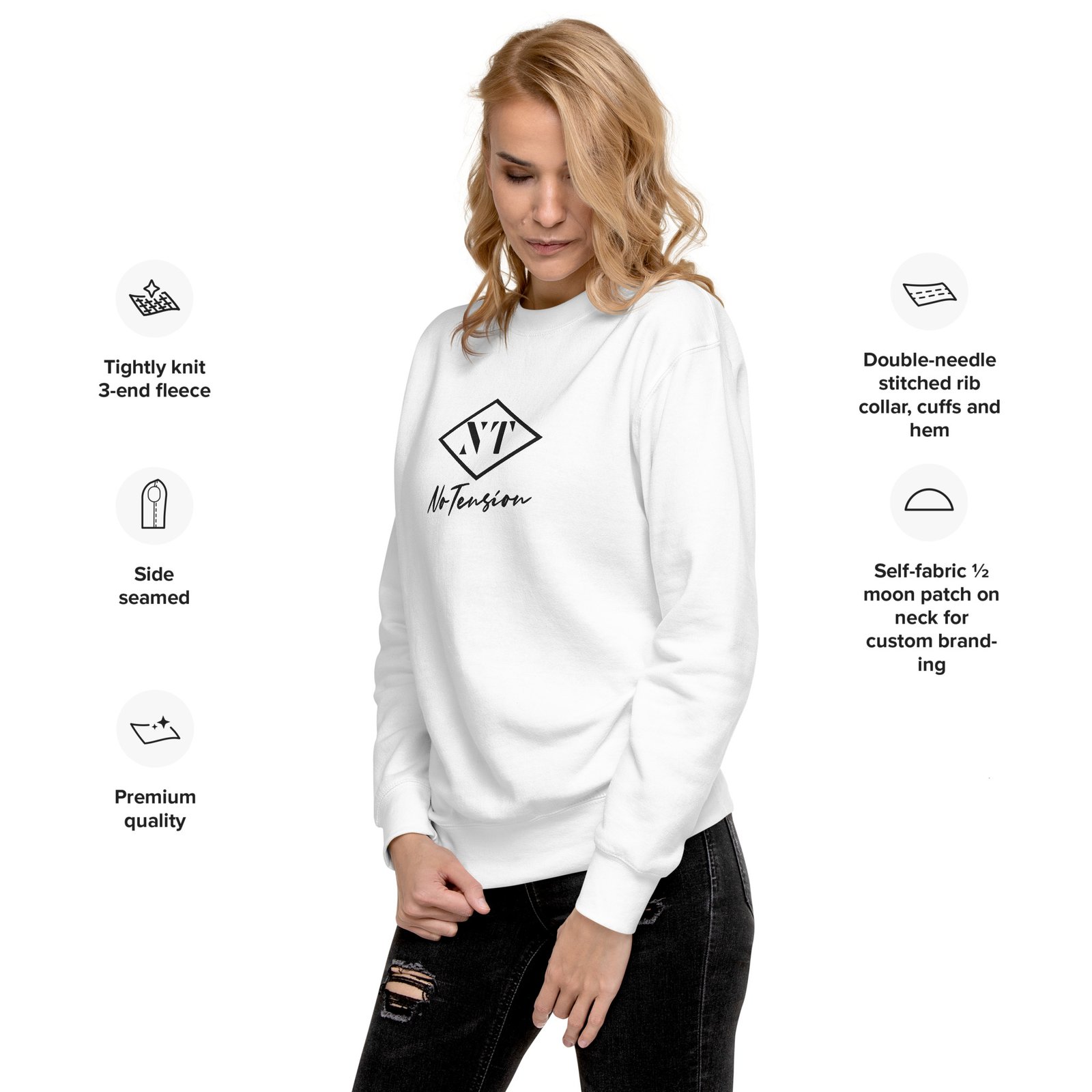 NoTension White Premium Sweatshirt - Image 3